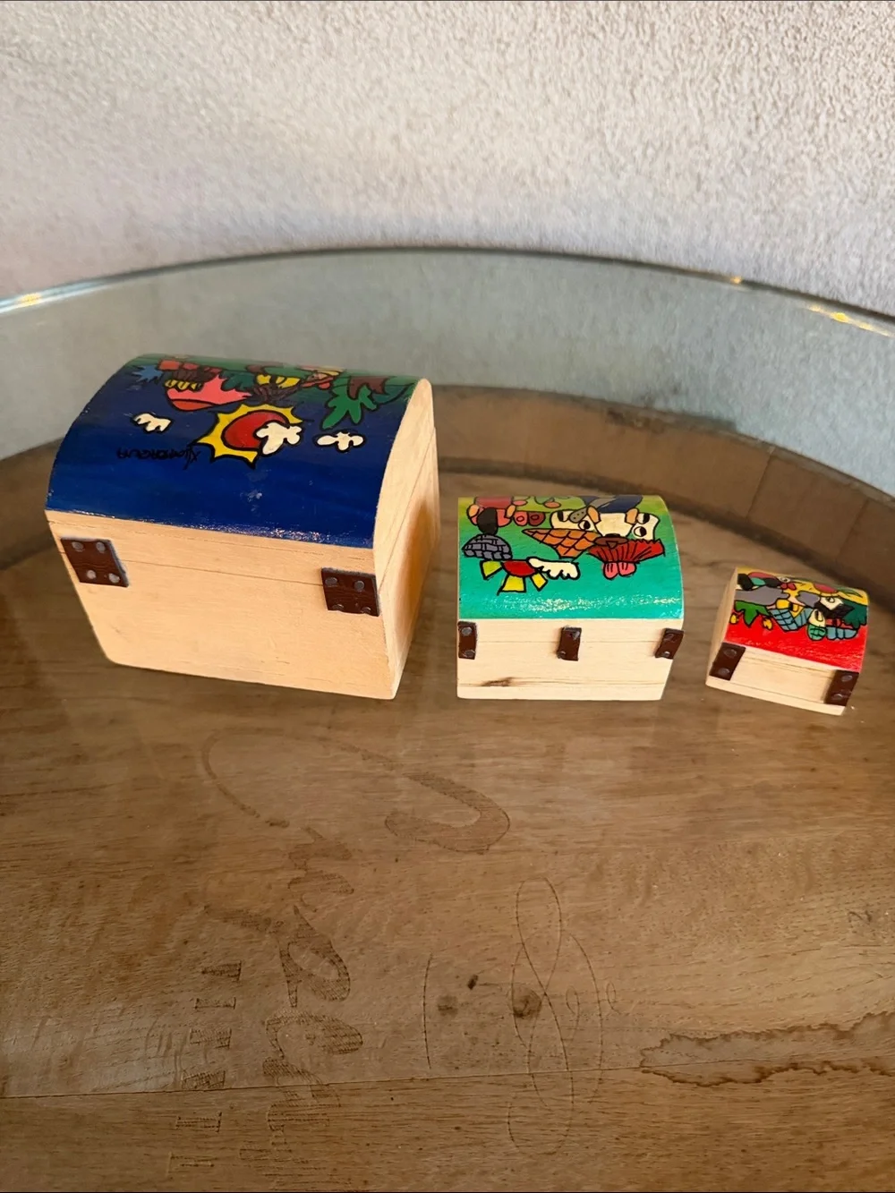 Colorful Hand-Painted Kids Nesting Boxes - Yellow & Multicolor